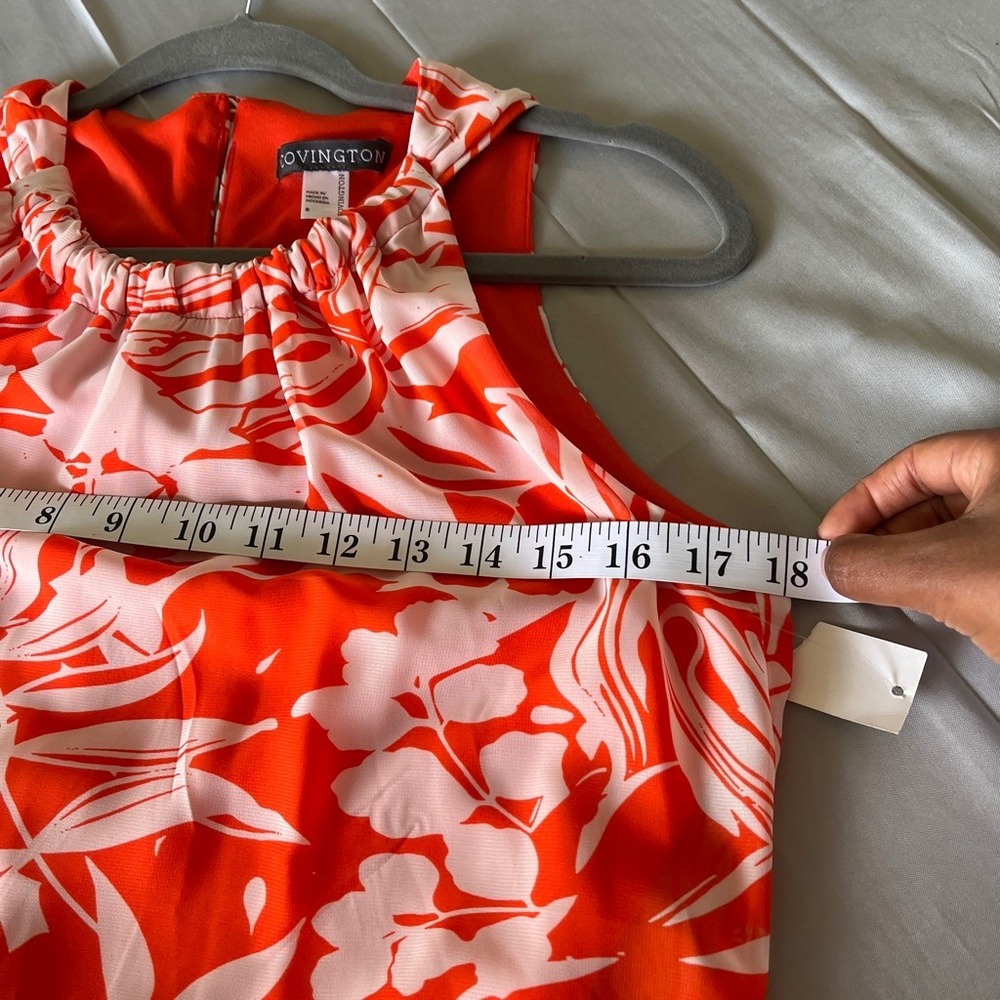 Covington Tropical Floral Shift Dress Pink Orange Ruffle Hem Sleeveless Size 6 - Picture 5 of 6